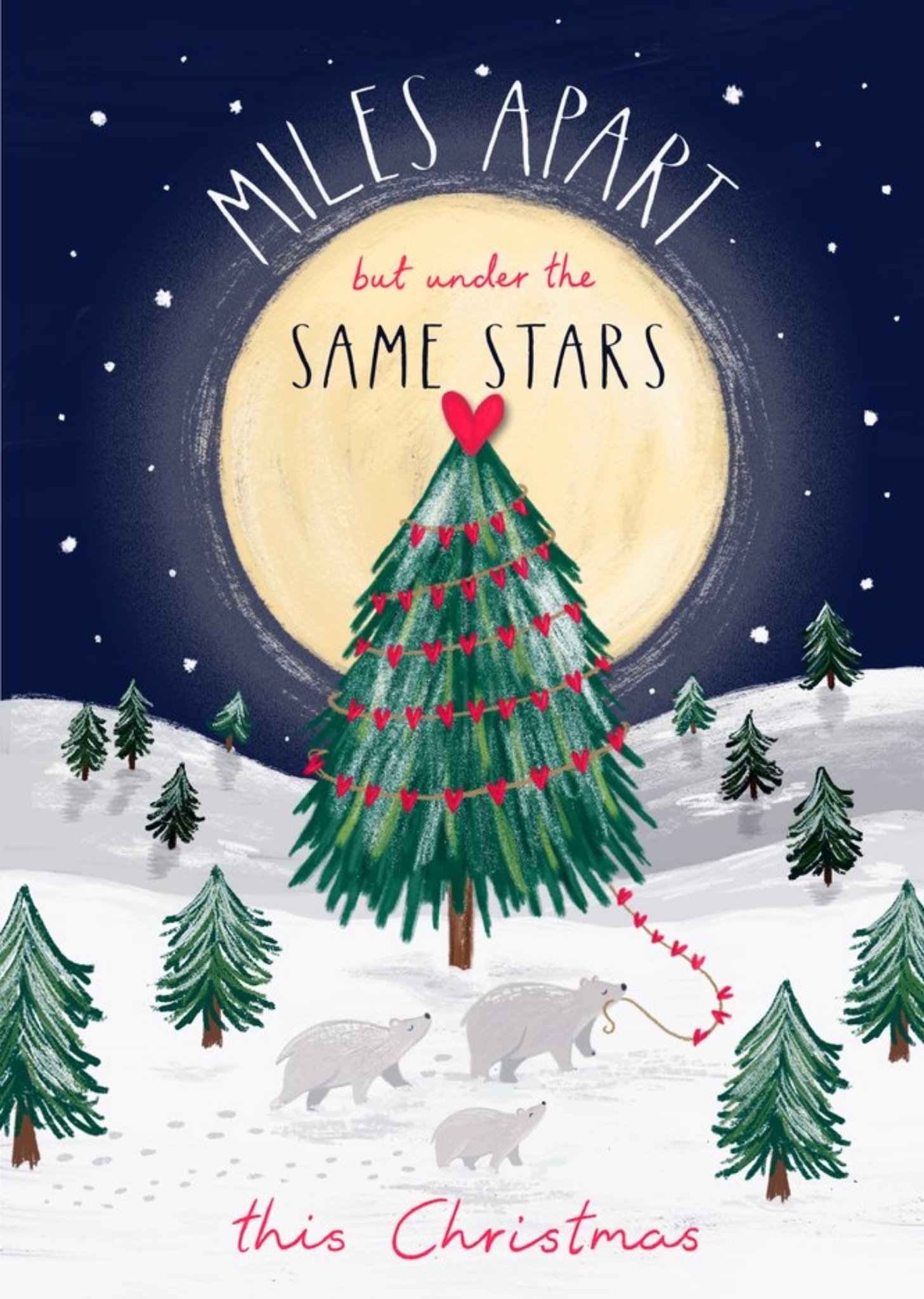 Moonpig Miles Apart Christmas Tree And Polar Bears Card