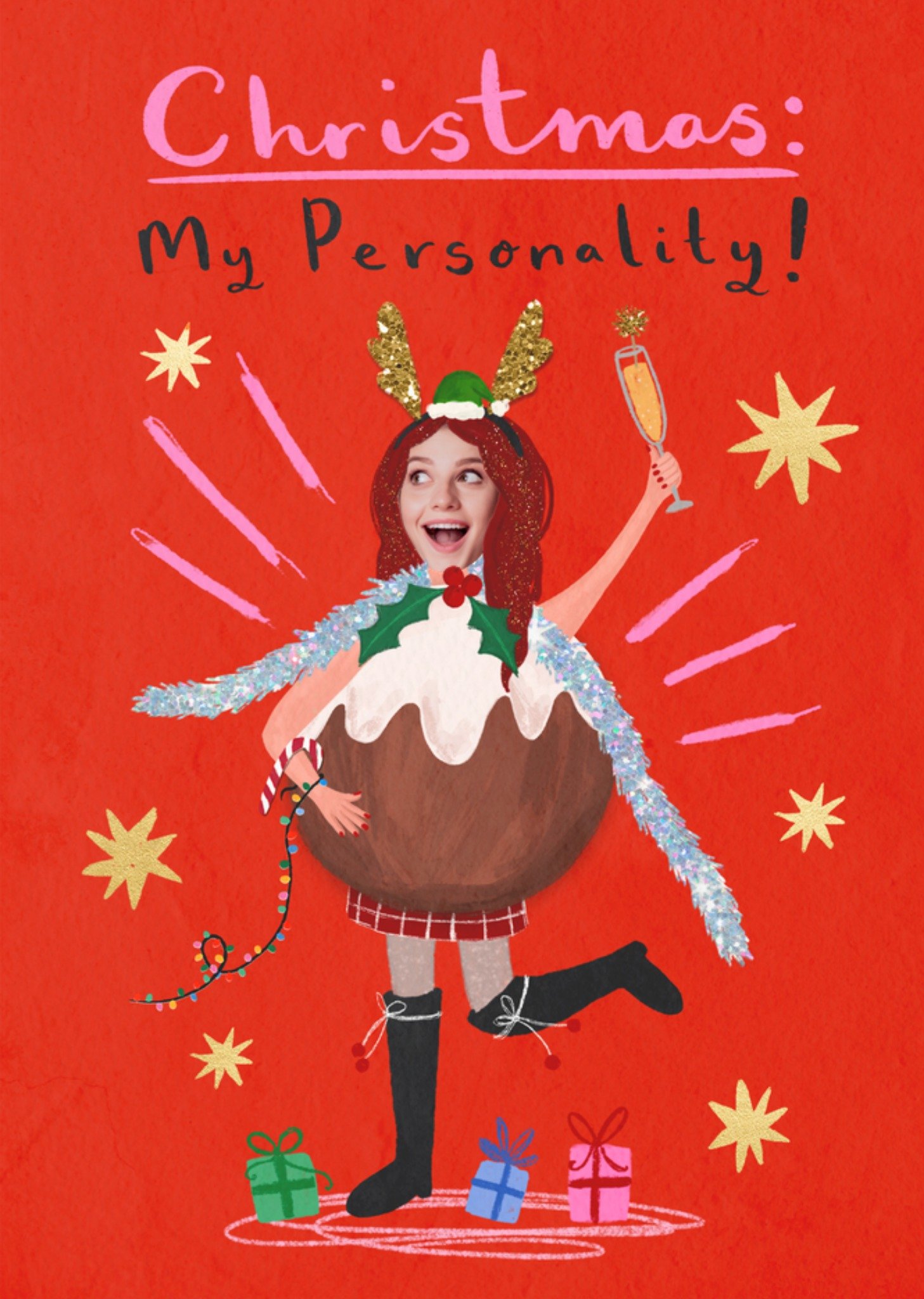Moonpig Christmas My Personality Pudding Outfit Photo Upload Christmas Card