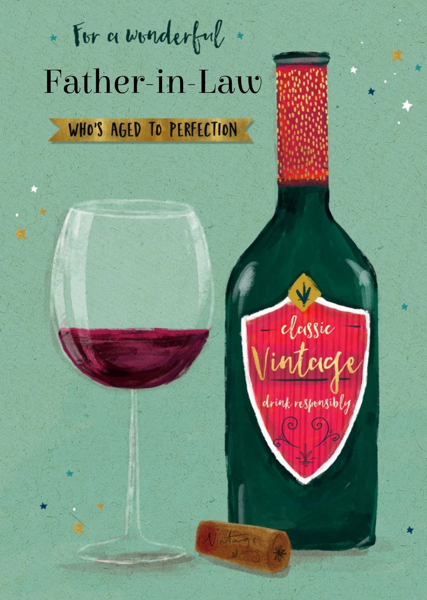Moonpig Illustrated Book Wine Glass And Bottle For A Wonderfull Father-In-Law Birthday Card