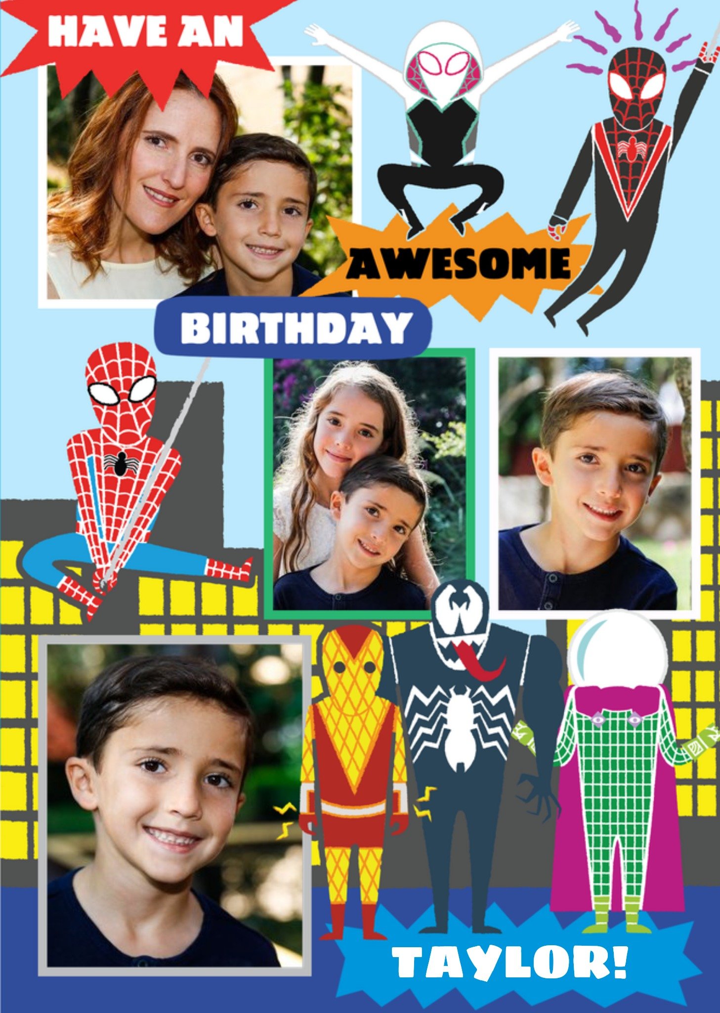 Marvel Spiderman Characters Photo Upload Birthday Card