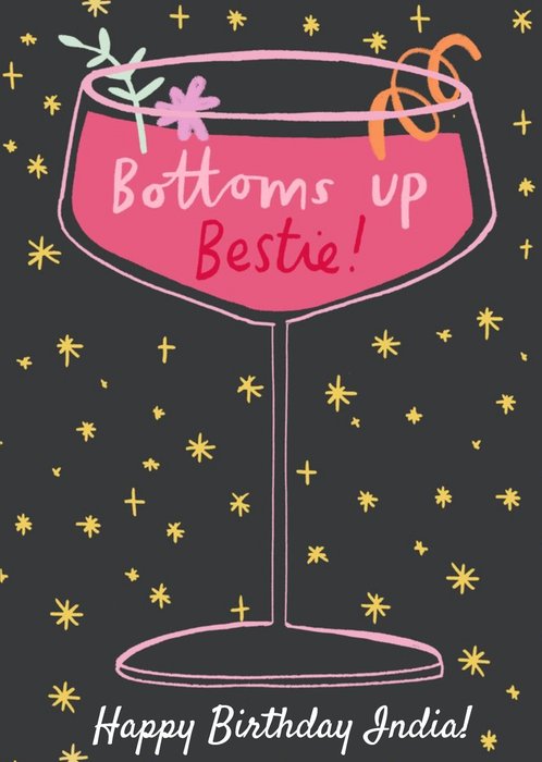 Cute Cocktail Bottoms Up Bestie Birthday Card