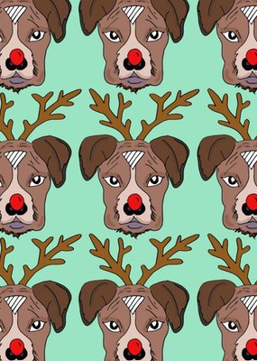 Fun Illustration Red Nose Dog Reindeer Christmas Card