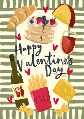 Happy Valentine's Day Food And Drink Illustrated Card