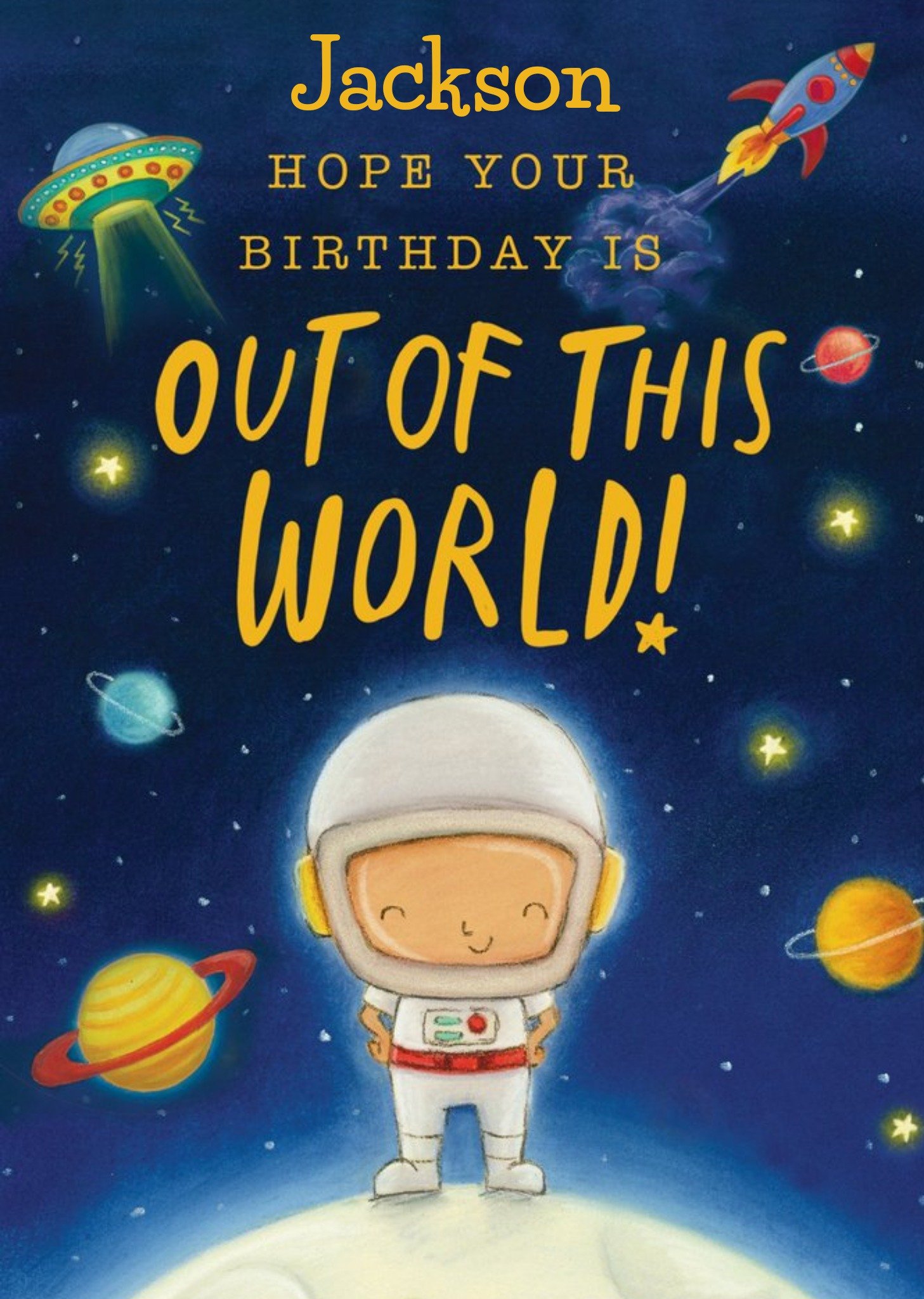 Moonpig Illustration Of An Astronaut In Space Out Of This World Birthday Card