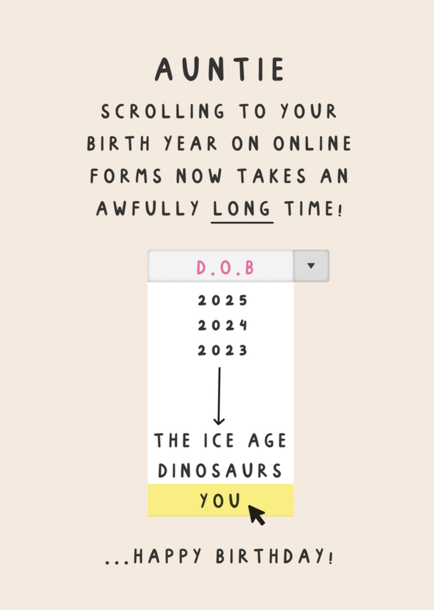 Moonpig Scrolling To Your Birth Year Auntie Birthday Card