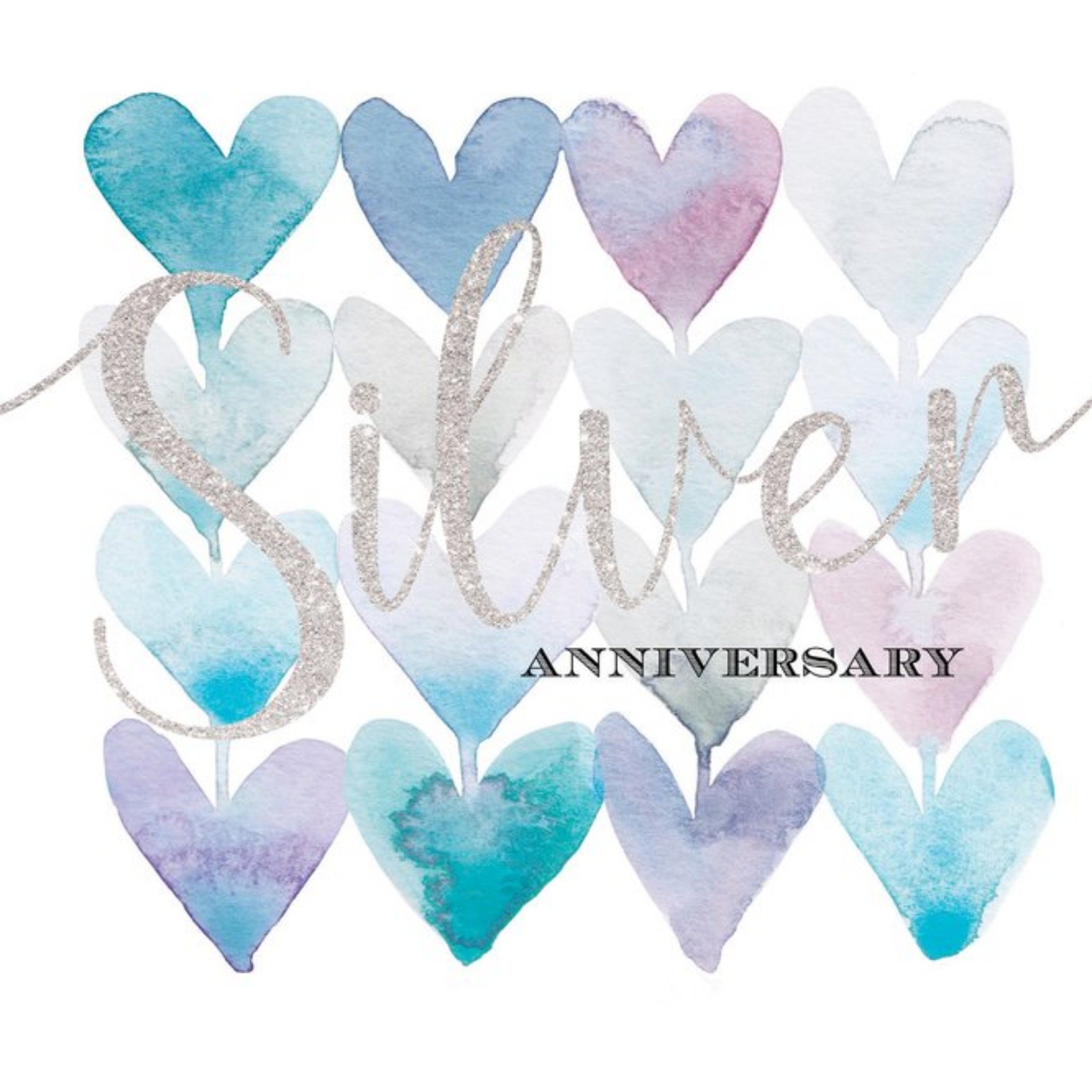 Moonpig Silver Anniversary Watercolur Hearts Card