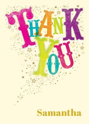 Colourful Lettering And Showering Of Stars Personalised Thank You Card