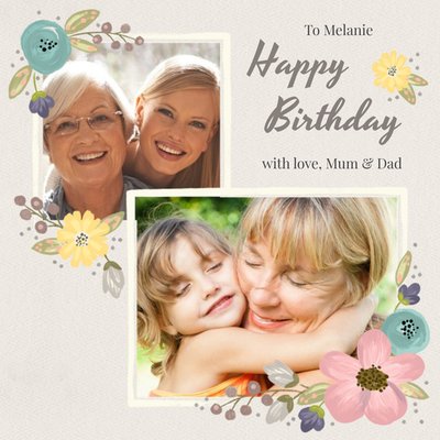 Flower Border Multi-Photo Square Birthday Card