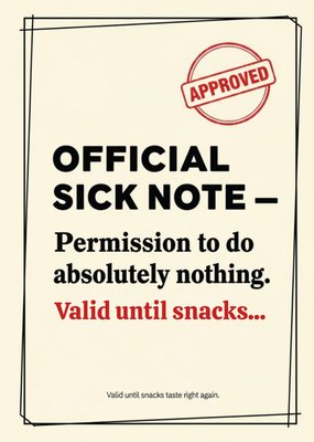 Official Sick Note Typography Get Well Soon Card