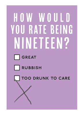 Mungo And Shoddy Typographic Alcohol Funny Nineteen 19 Birthday Card