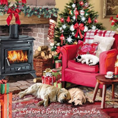 Pets By The Fire Personalised Square Christmas Card