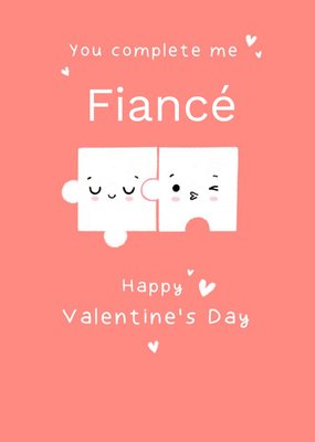 Illustration Of A Pair Of Jigsaw Puzzle Pieces On A Pink Background Valentine's Day Card