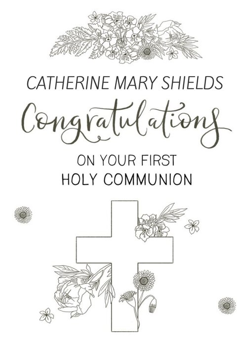 Okey Dokey Design Line Drawing Holy Communion Floral Card