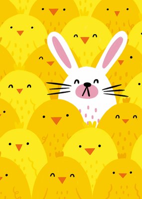 Sweet Bunny Rabbit & Chick Illustrated Easter Card