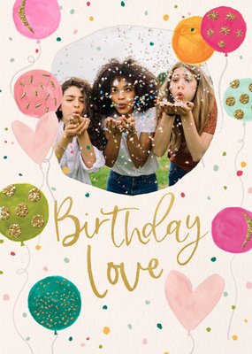 Glitter Balloon Illustrated Photo Upload Birthday Card