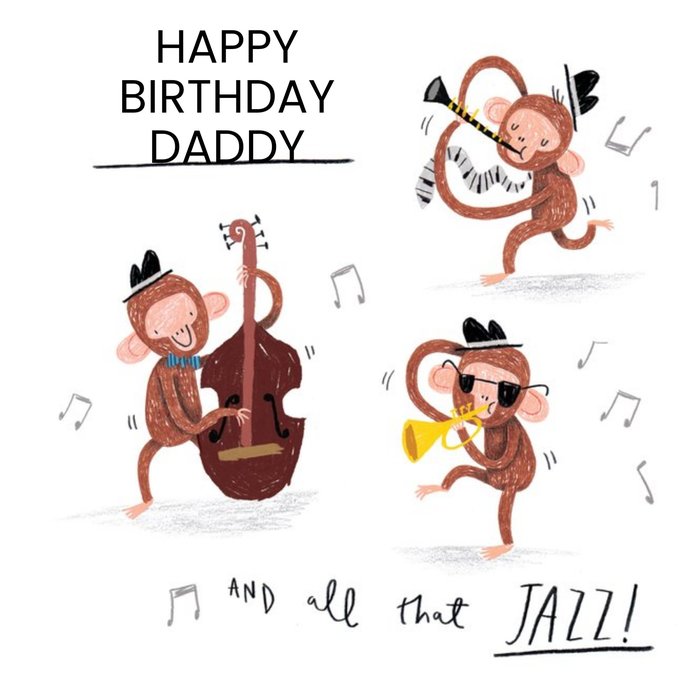 All That Jazz Three Monkeys Daddy Personalised Birthday Card