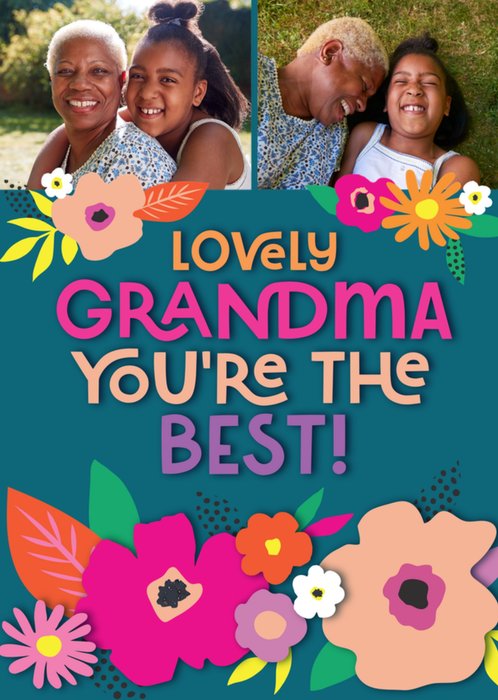 Lovely Grandma Vibrant Floral Photo Upload Birthday Card