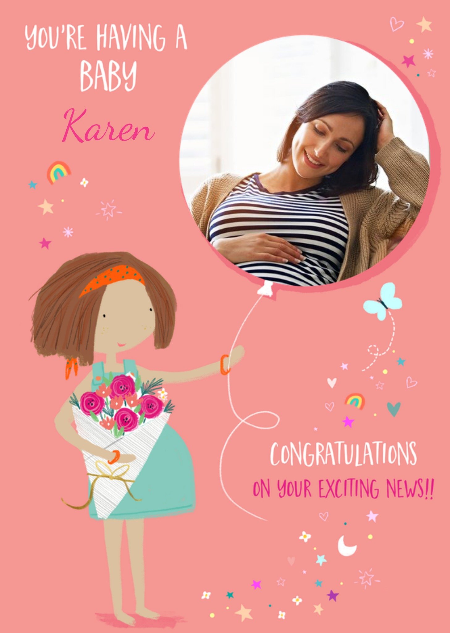 Moonpig Illustration Of A Pregnant Women You're Having A Baby Photo Upload Card
