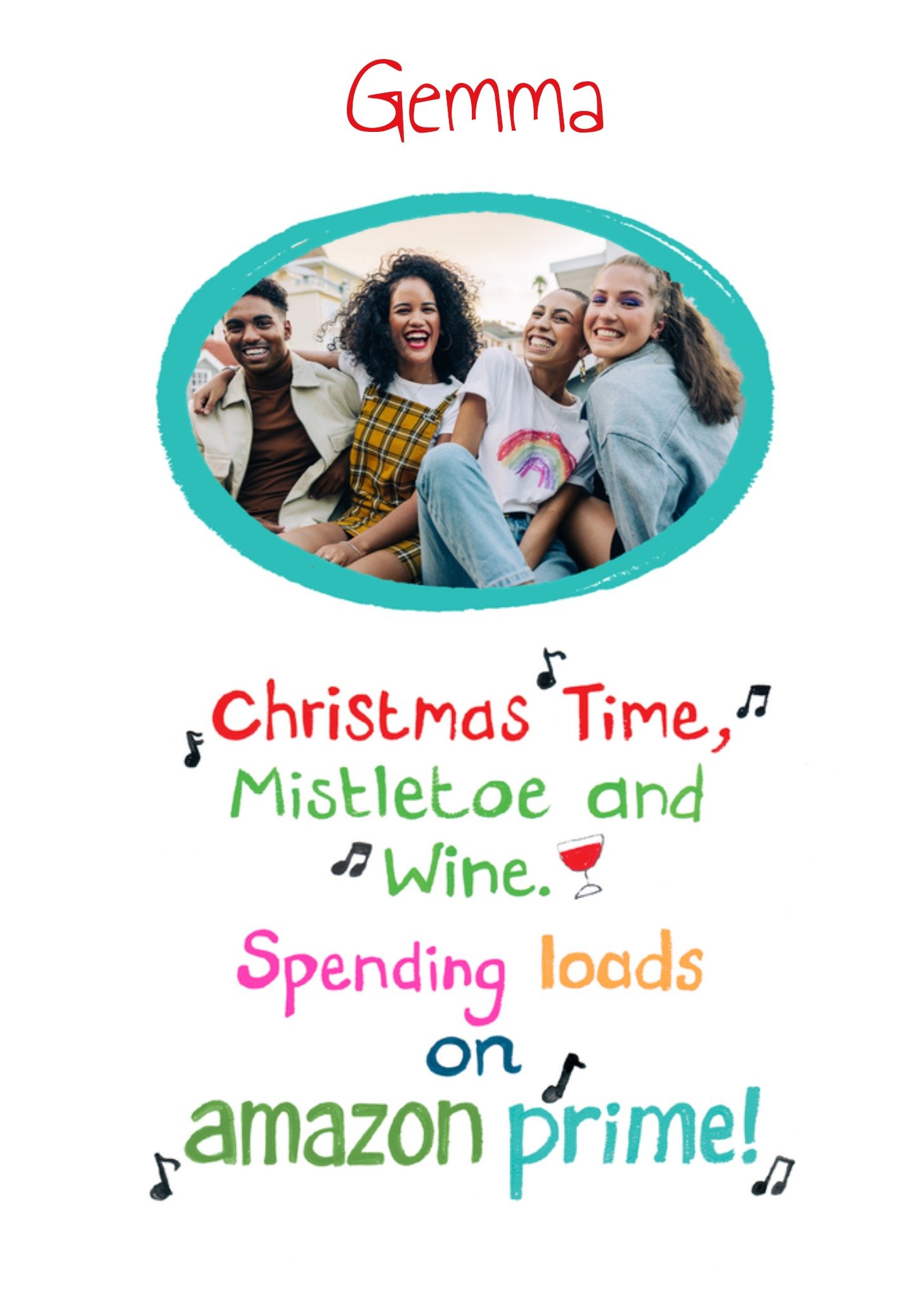 Moonpig Christmas Time Mistle Toe And Wine Photo Upload Card