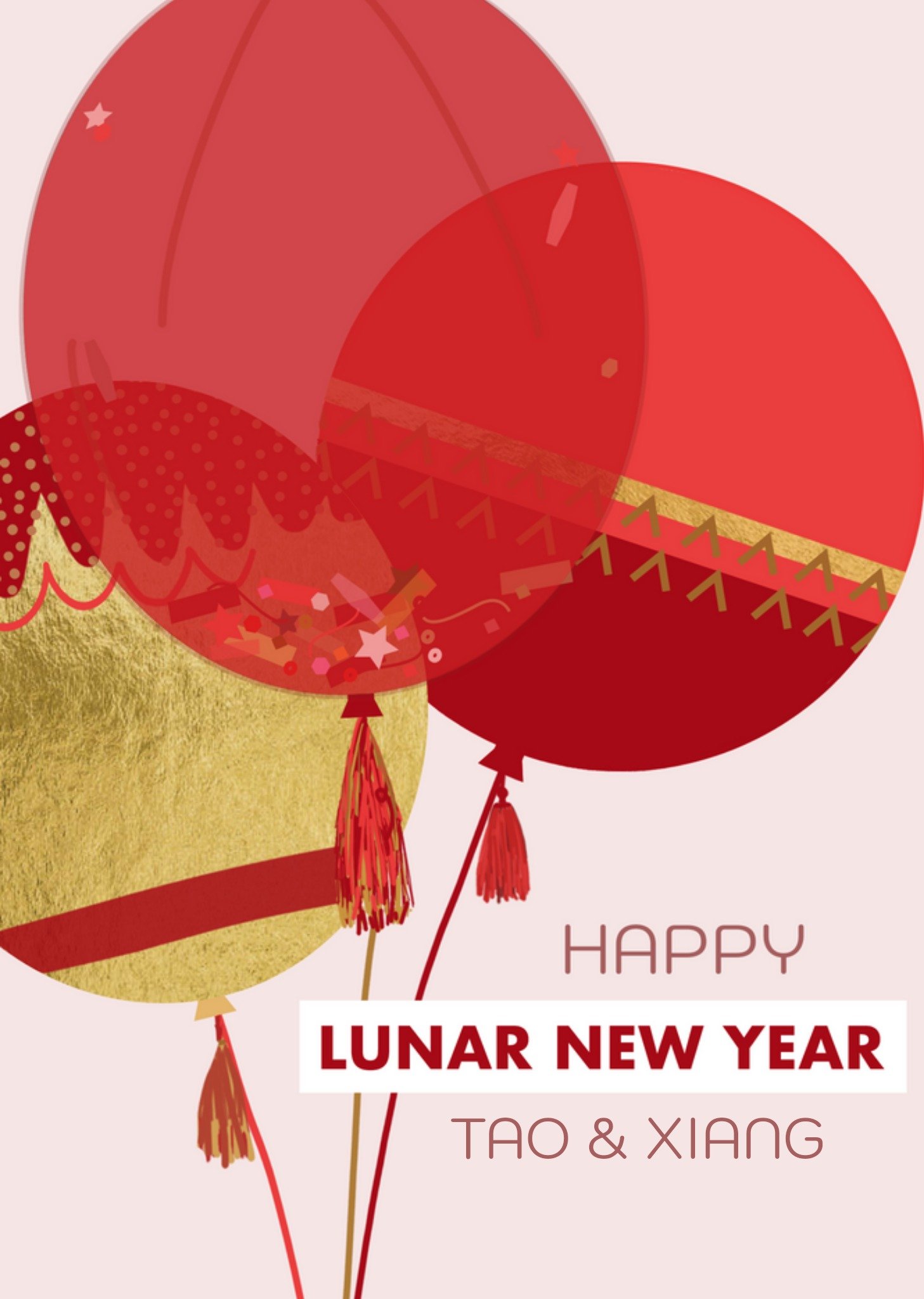 Moonpig Ooh La La Illustrated Chinese Balloons Lunar New Year Card, Large