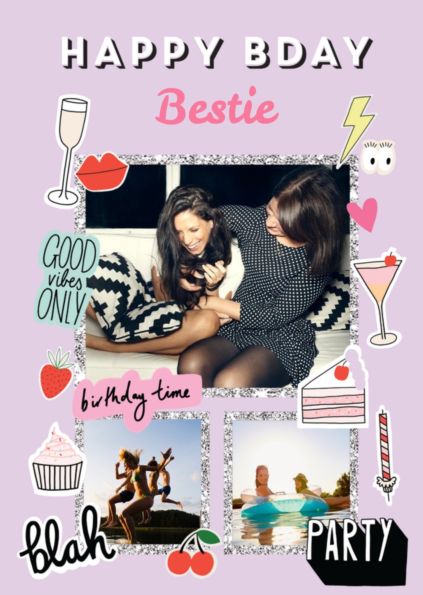 Moonpig Happy Bday Bestie Fun Modern Photo Upload Card - Best Friend