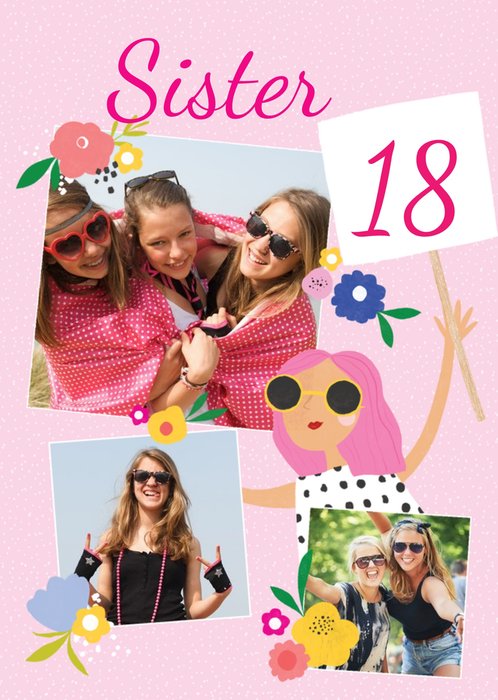 Cute Multi Photo Upload Sister Birthday Card