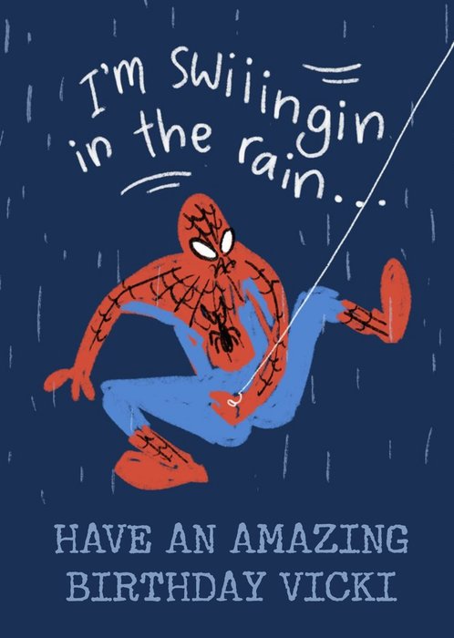 Marvel Spiderman funny singing in the rain birthday Card