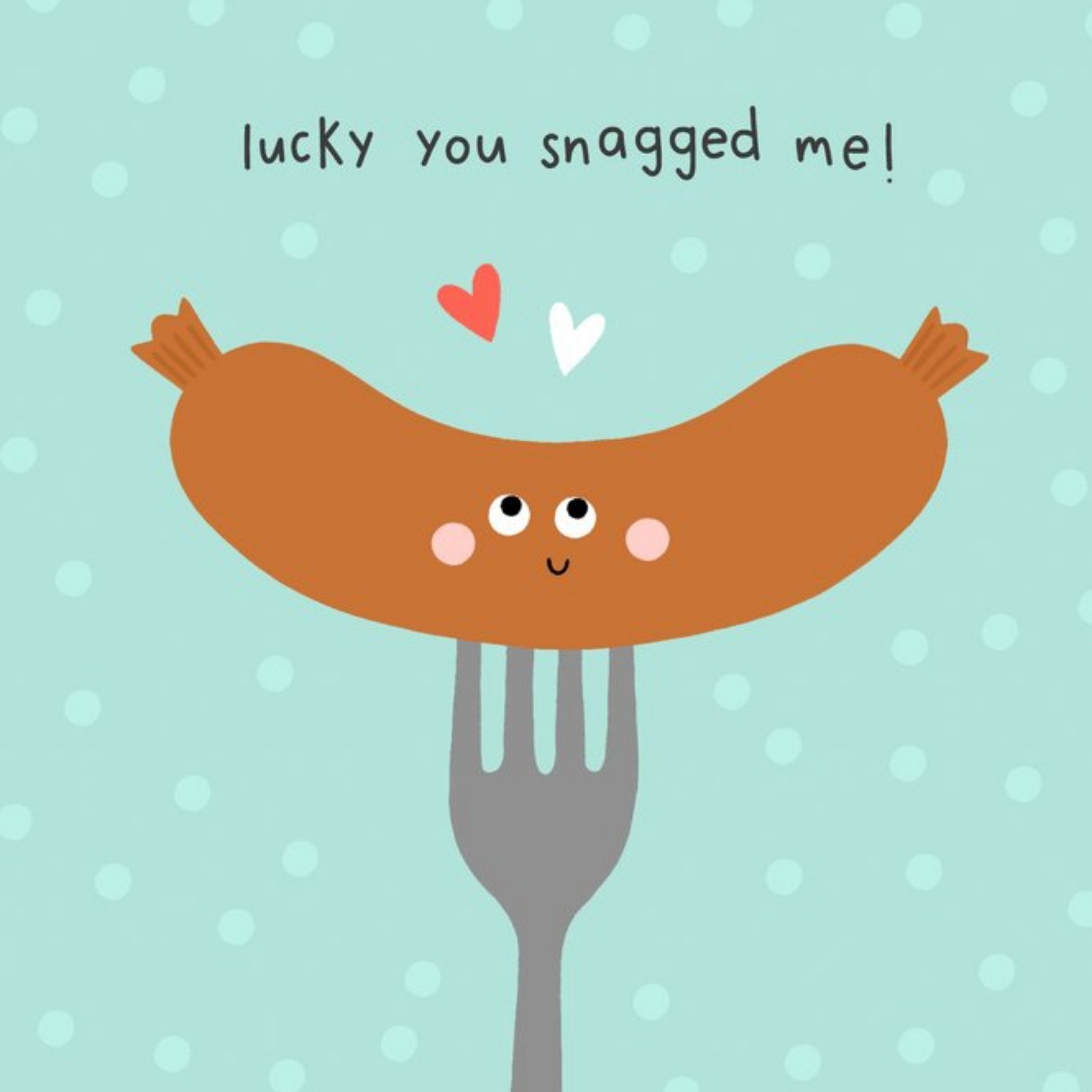 Moonpig Illustration Of A Smiley Faced Sausage On A Fork Valentine's Day Card