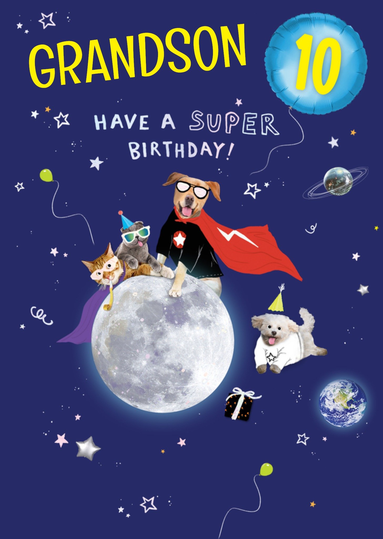 Moonpig Paperlink Have A Super Birthday Space Pets Grandson 10th Birthday Card, Large