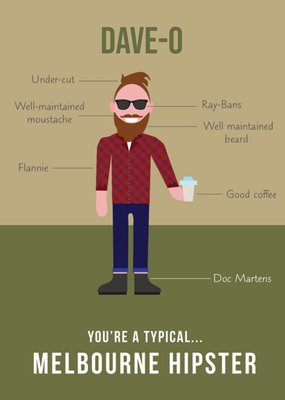 Typical Melbourne Hipster Male Personalised Happy Birthday Card