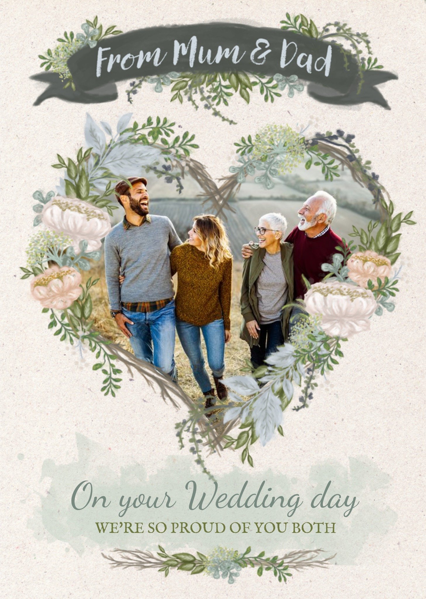 Moonpig Wedding Card - Photo Upload - From Mum & Dad - Newly Weds - Floral