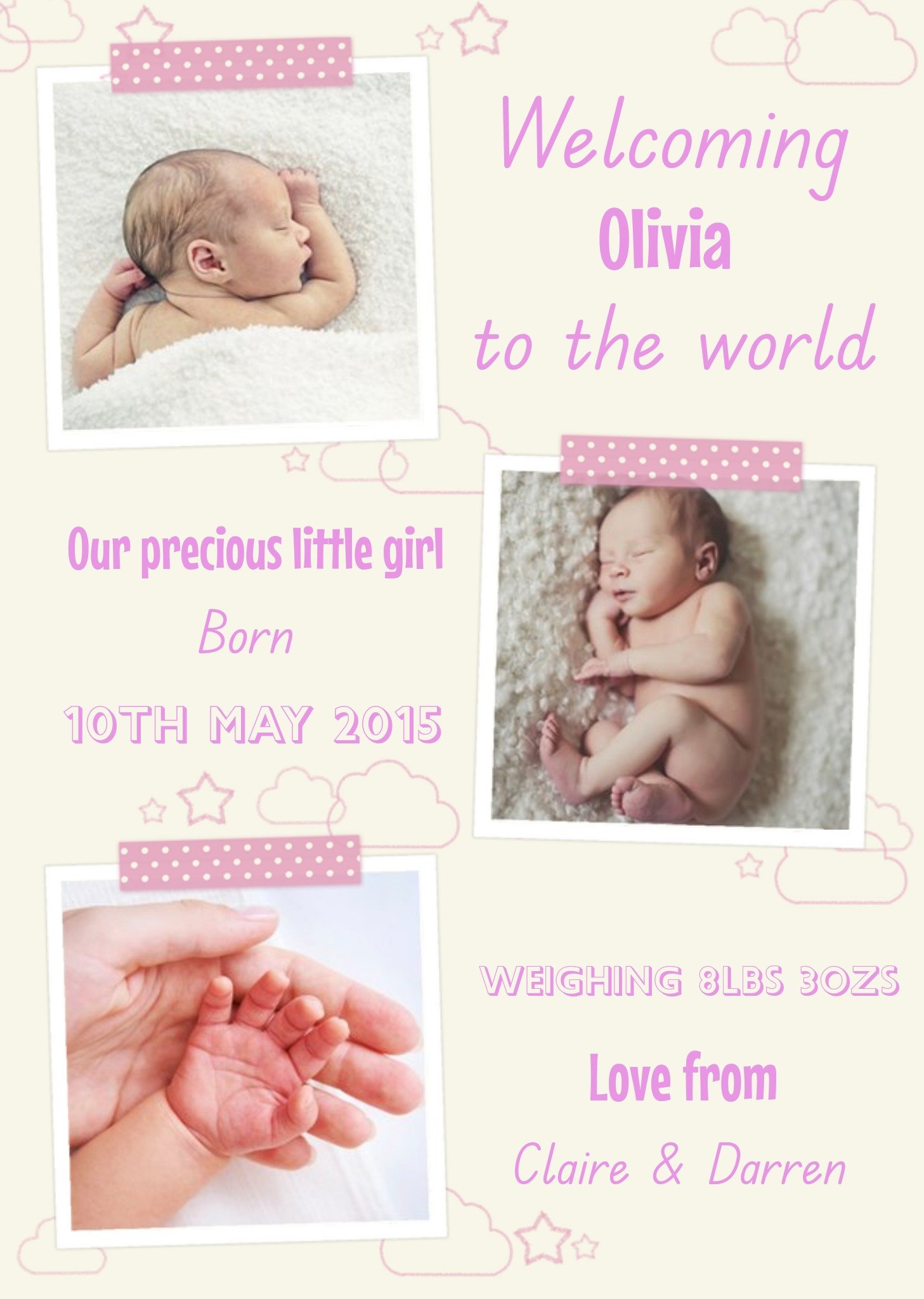 Moonpig Precious New Baby Girl Announcement Card
