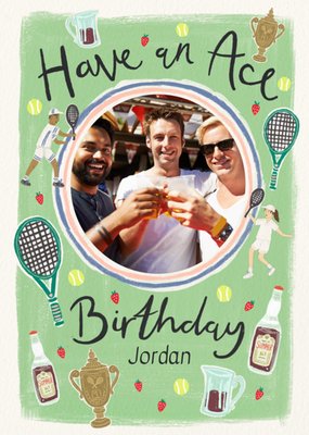 Painted Summer Tennis Tournament Themed Photo Upload Ace Birthday Card