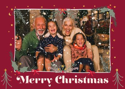 Photo Frame With A Red Border Surrounded By Christmas Decorations Photo Upload Christmas Postcard