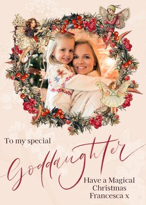Flower Fairies Special Goddaughter Photo Upload Wreath Christmas Postcard
