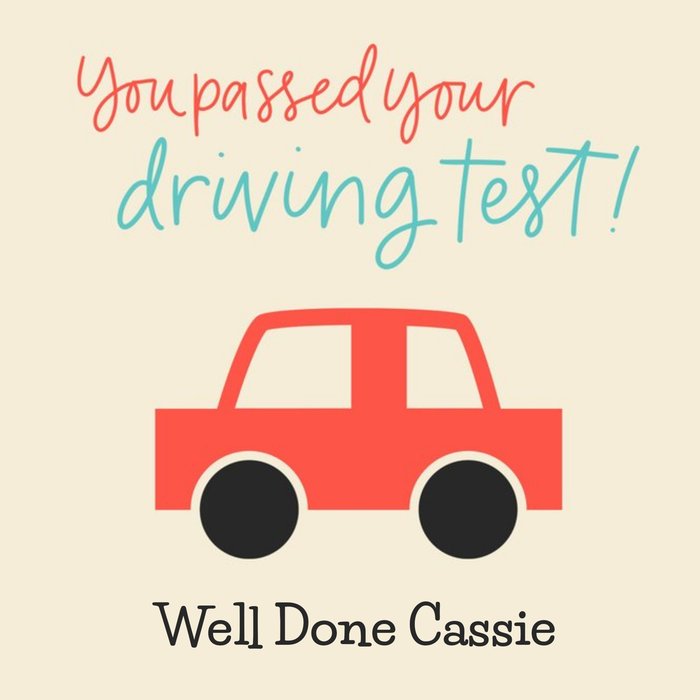 Illustration Of A Red Car On A Cream Background Driving Test Congratulations Card