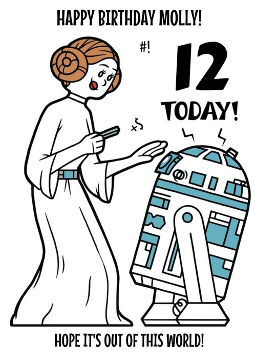 Disney Star Wars Princess Leia and R2D2 12 today kids Birthday card