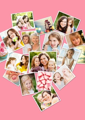 Pink Heart Shaped Multi Photo Upload Collage Postcard