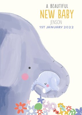 Cute Illustrative Mummy and Baby Elephant New Baby Card 