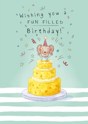 Mo and Mi Mary Cousins Wishing You A Fun Filled Birthday Illustrated Mouse Cheese Cake Birthday Card