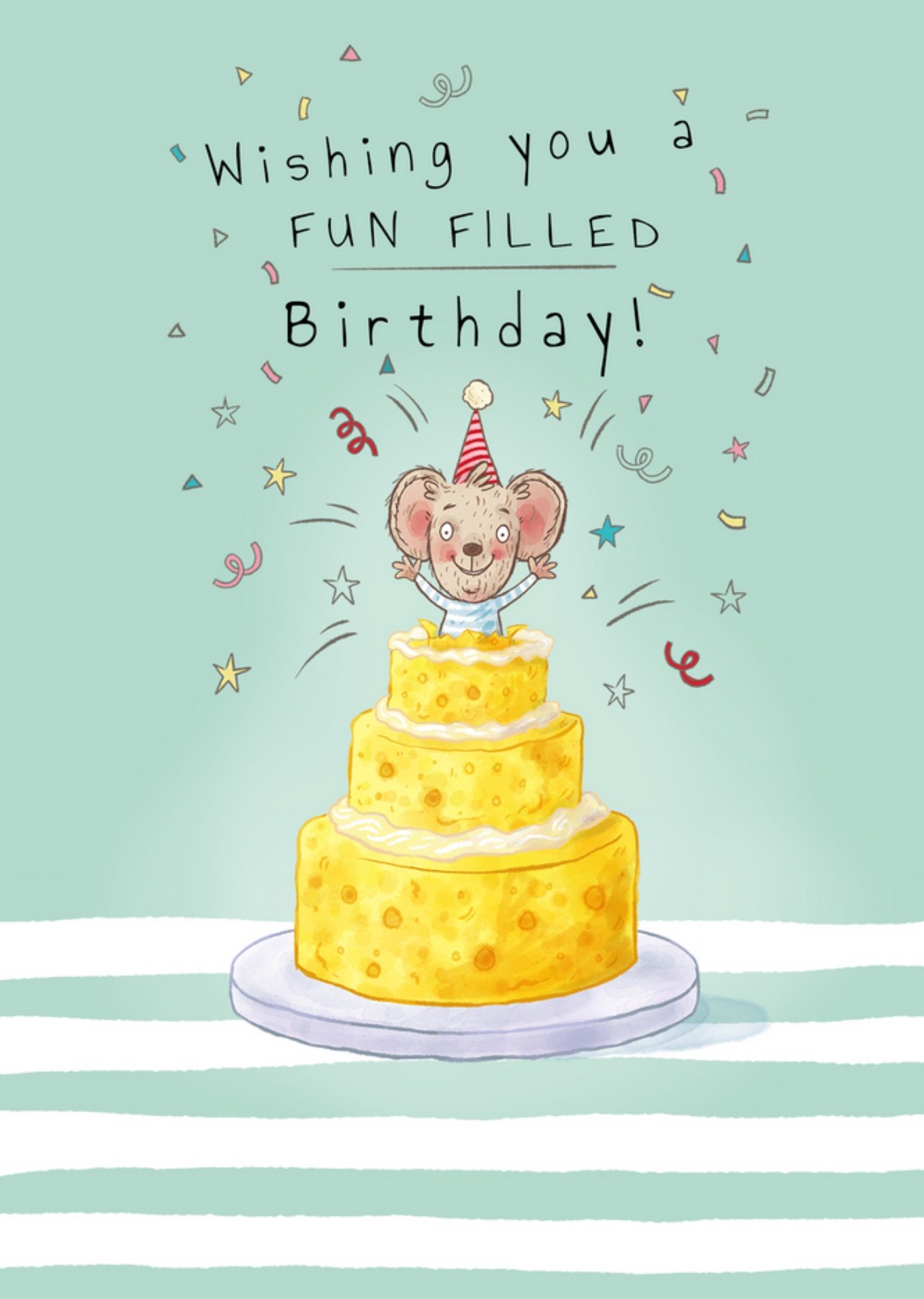 Moonpig Mo And Mi Mary Cousins Wishing You A Fun Filled Birthday Illustrated Mouse Cheese Cake Birth