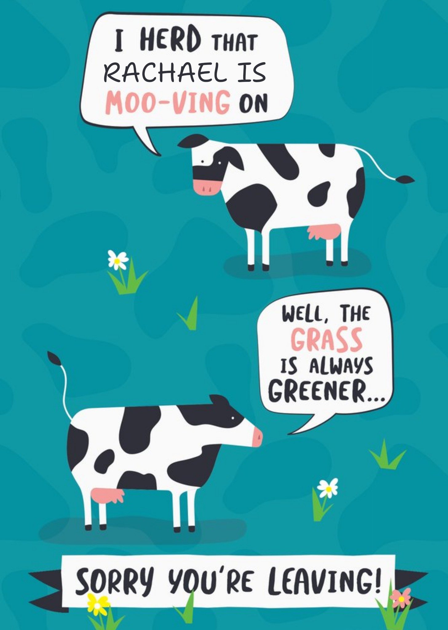 Moonpig Illustration Of Cows With Speech Bubbles Sorry You're Leaving Card