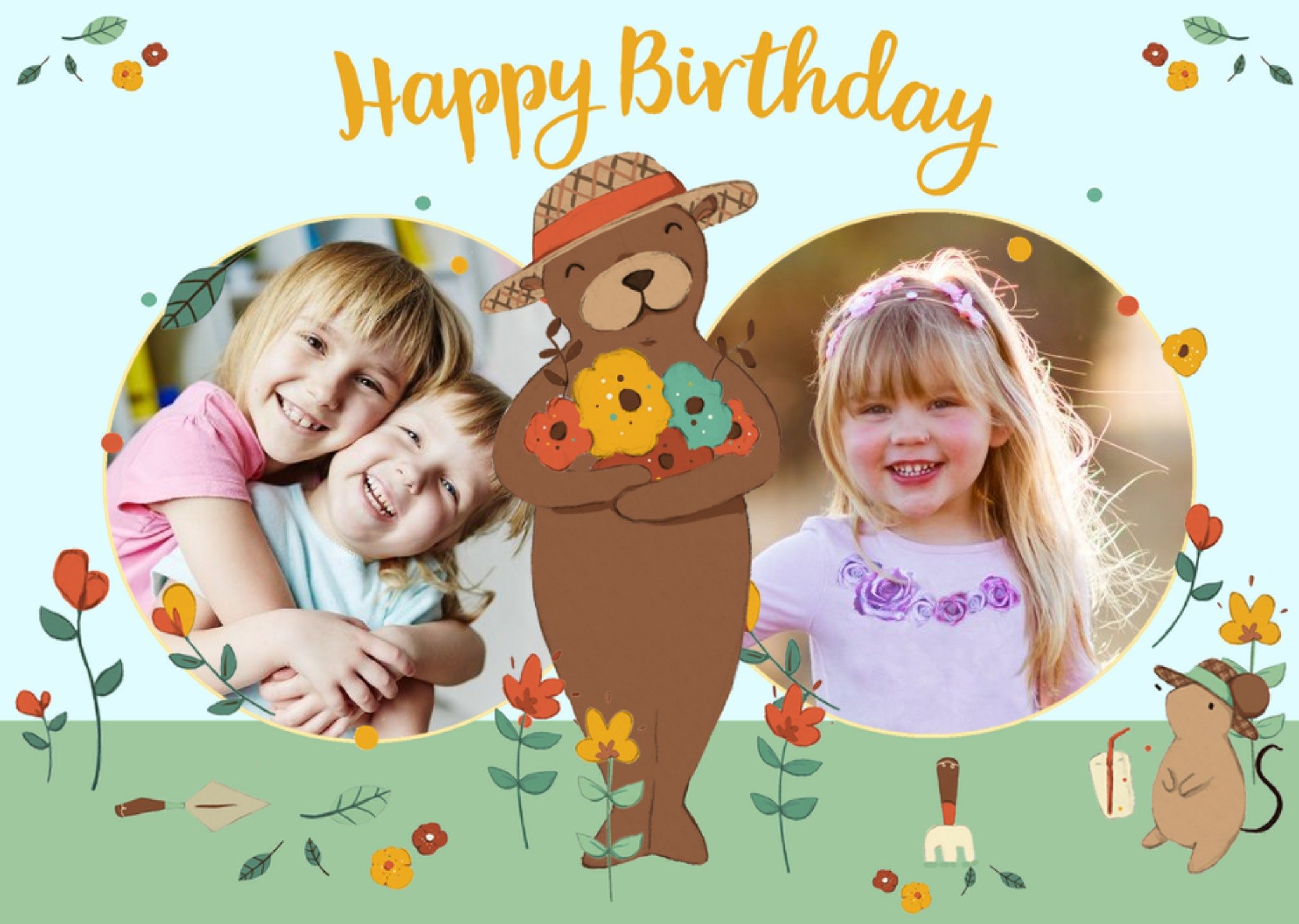 Moonpig Personalised Bear In The Garden Happy Birthday Multi-Photo Card