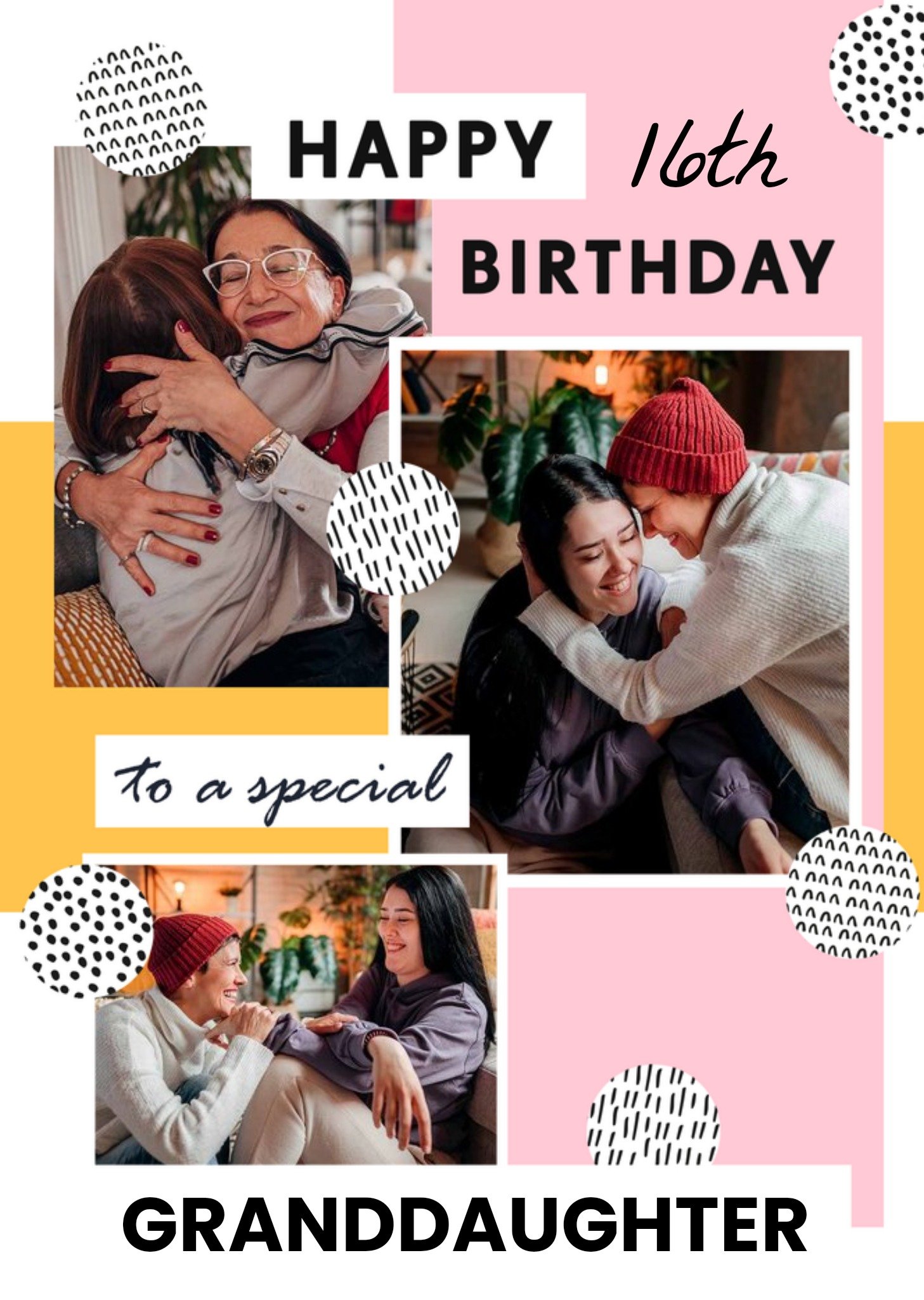 Moonpig Three Photo Frames Surrounded By Geometric Shapes Photo Upload Birthday Card