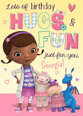 Doc Mcstuffins Hugs And Fun Personalised Birthday Card