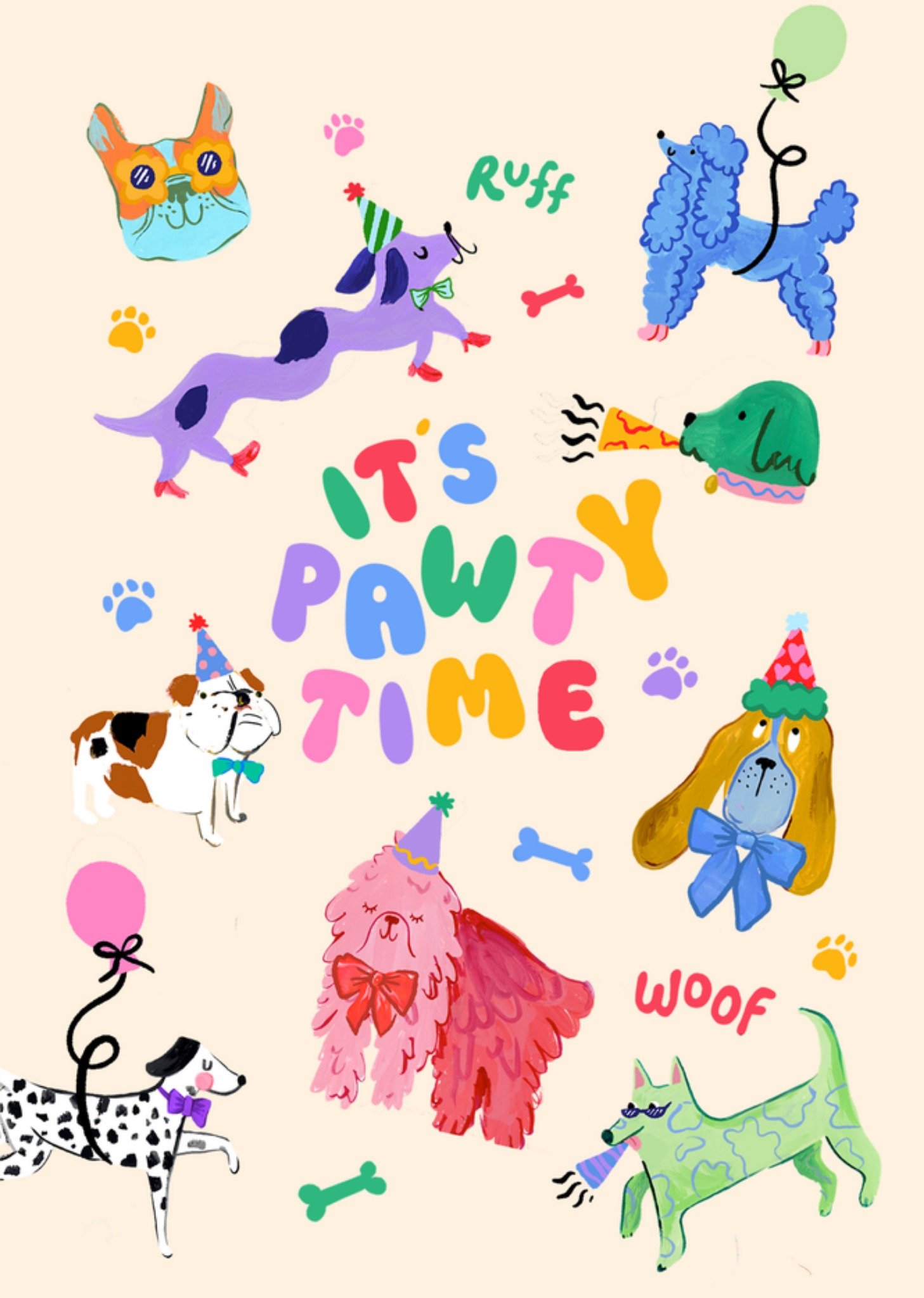 Moonpig Eleanor Bowmer It's Pawty Time Illustrated Birthday Card