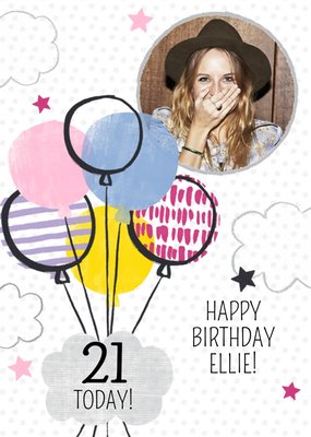 Multi-Patterned Balloons Happy 21st Birthday Card