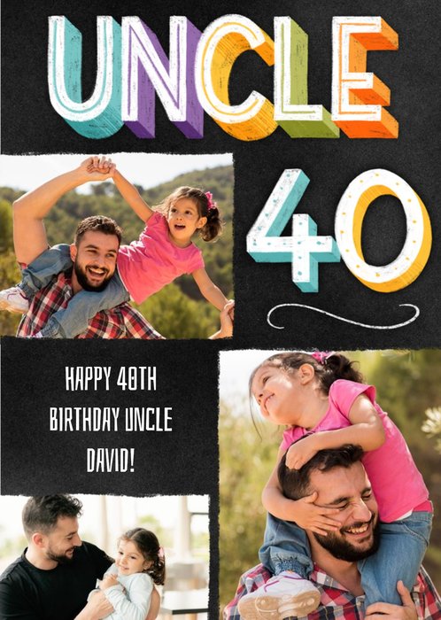 Unlce 40th Typographic Photo Upload Birthday Card