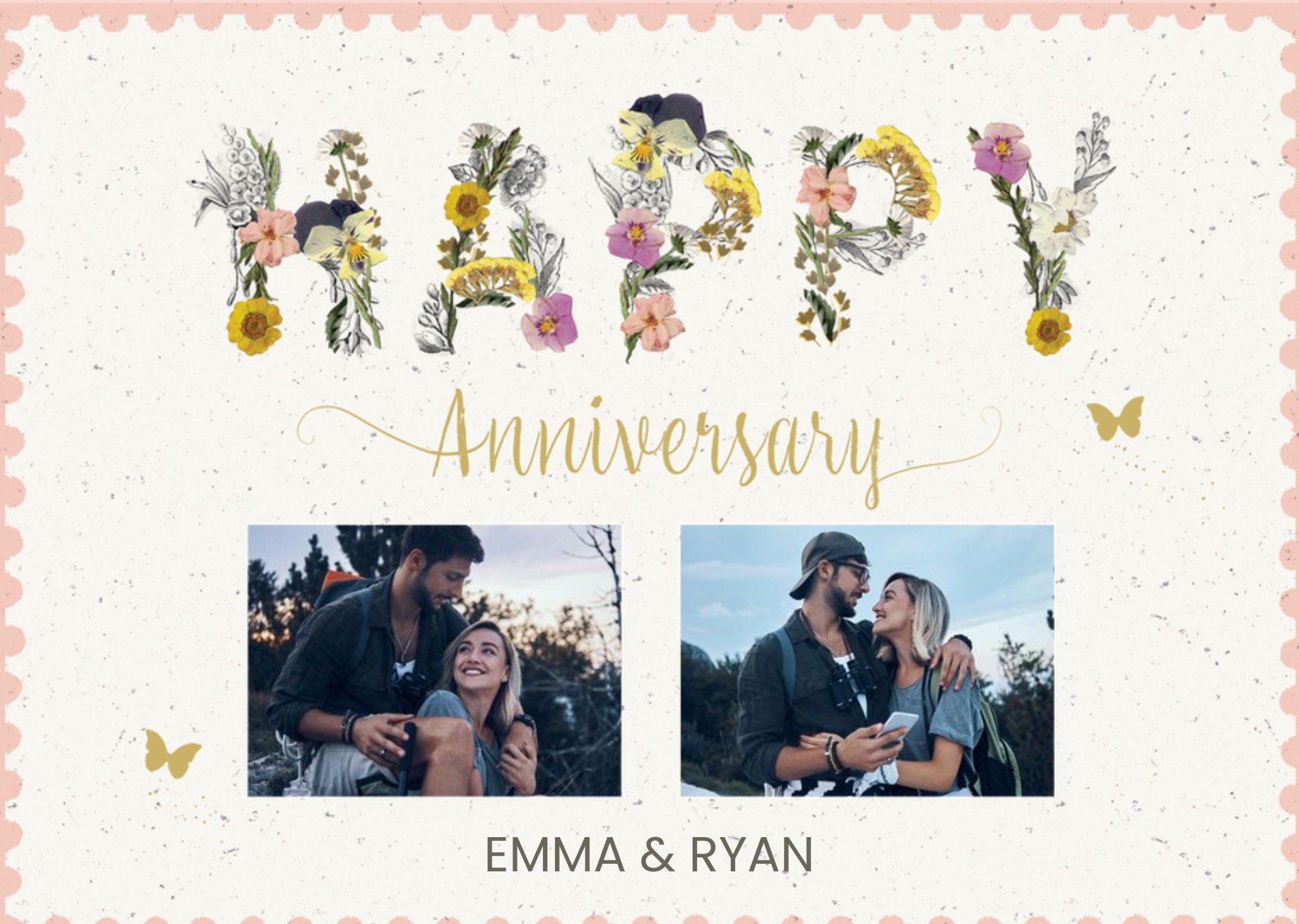 Moonpig Clintons Happy Anniversary Photo Upload Floral Card