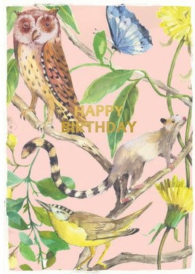 Owl Bird Butterfly Animal Birthday Card